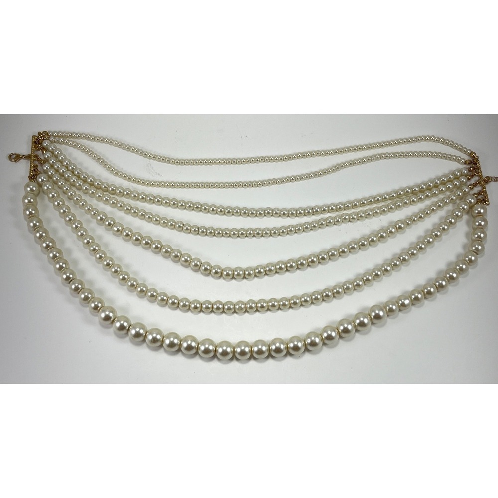 Multi Strand Faux Pearl Statement Necklace Graduated Glass Draped Grandma VTG